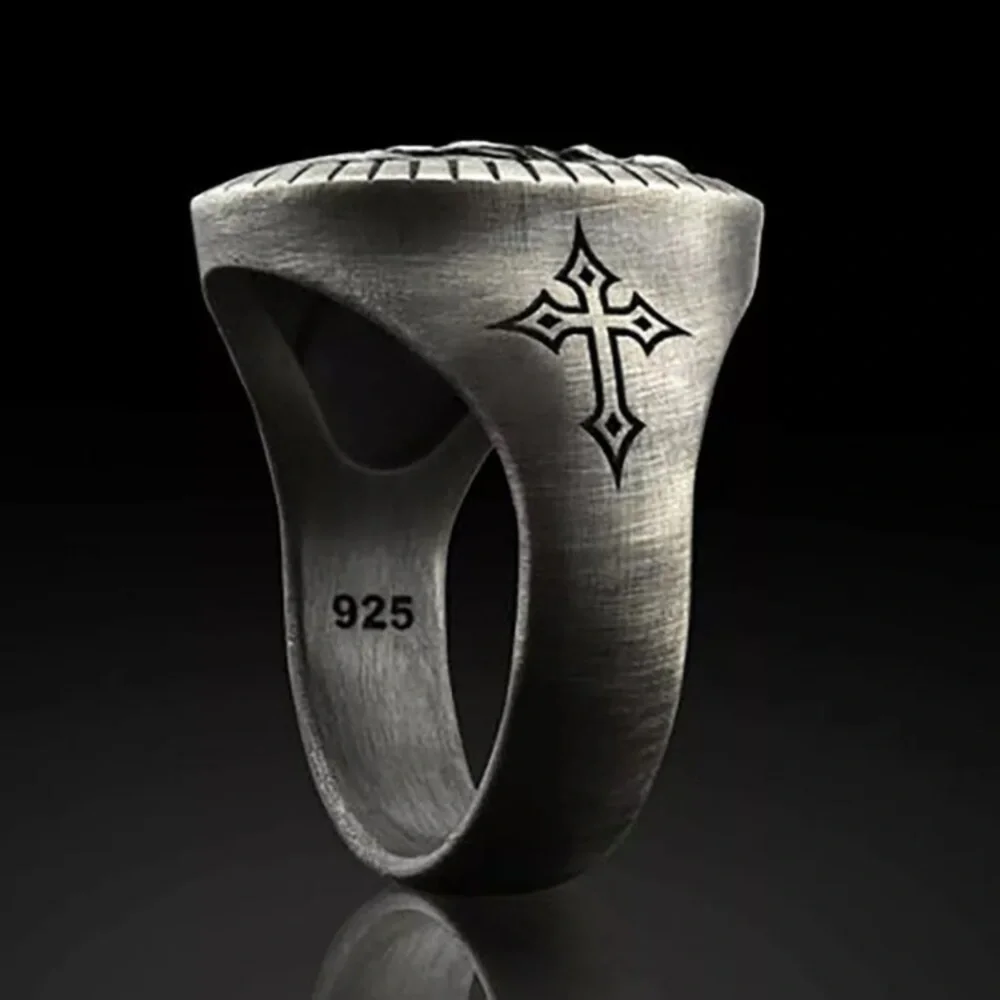 New Men Women Jesus 925 Silver Filled Band Ring Dark Silver Gray Various Sizes